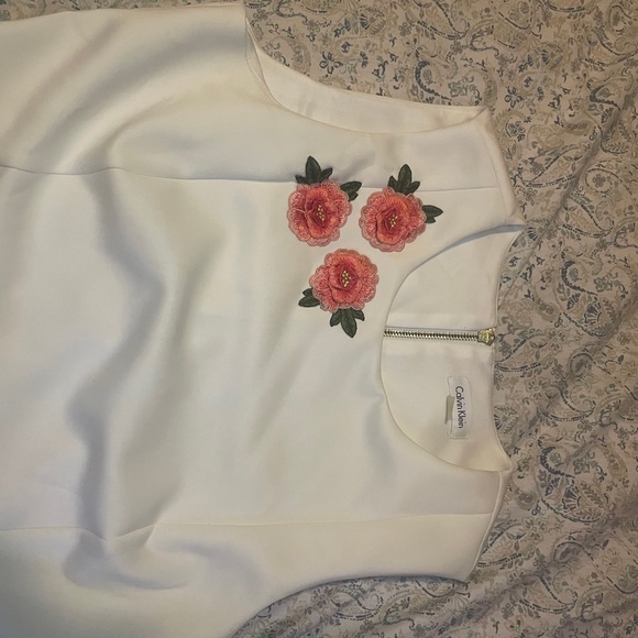 Plus Size Calvin Klein Embroidered Scuba Sheath Dress - Picture 2 of 4